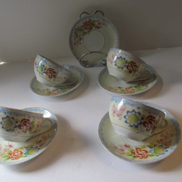 Hand Painted Pastel Floral Tea Cup Set Service for 4 Tea Cup - Picture 3 of 7